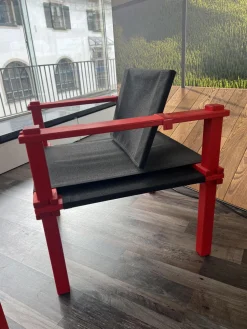 COR Loungemöbel|Sessel Farmer Stoff 5094 Schwarz Gestell Esche Geölt Pulver Rot P150 Mit Kunststoffgleitern Inklusive Tisch