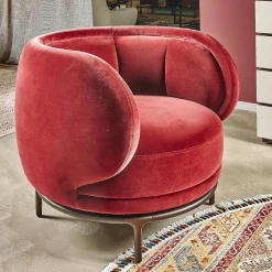 Wittmann Loungesessel|Sessel Fauteuil Vuelta 80 Bezug Stoff Velvet Bordeaux Rot Füße Bronze Drehbar