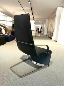Ligne Roset Relaxsessel|Sessel Flip Leder Toro Noir V Schwarz mit Hocker