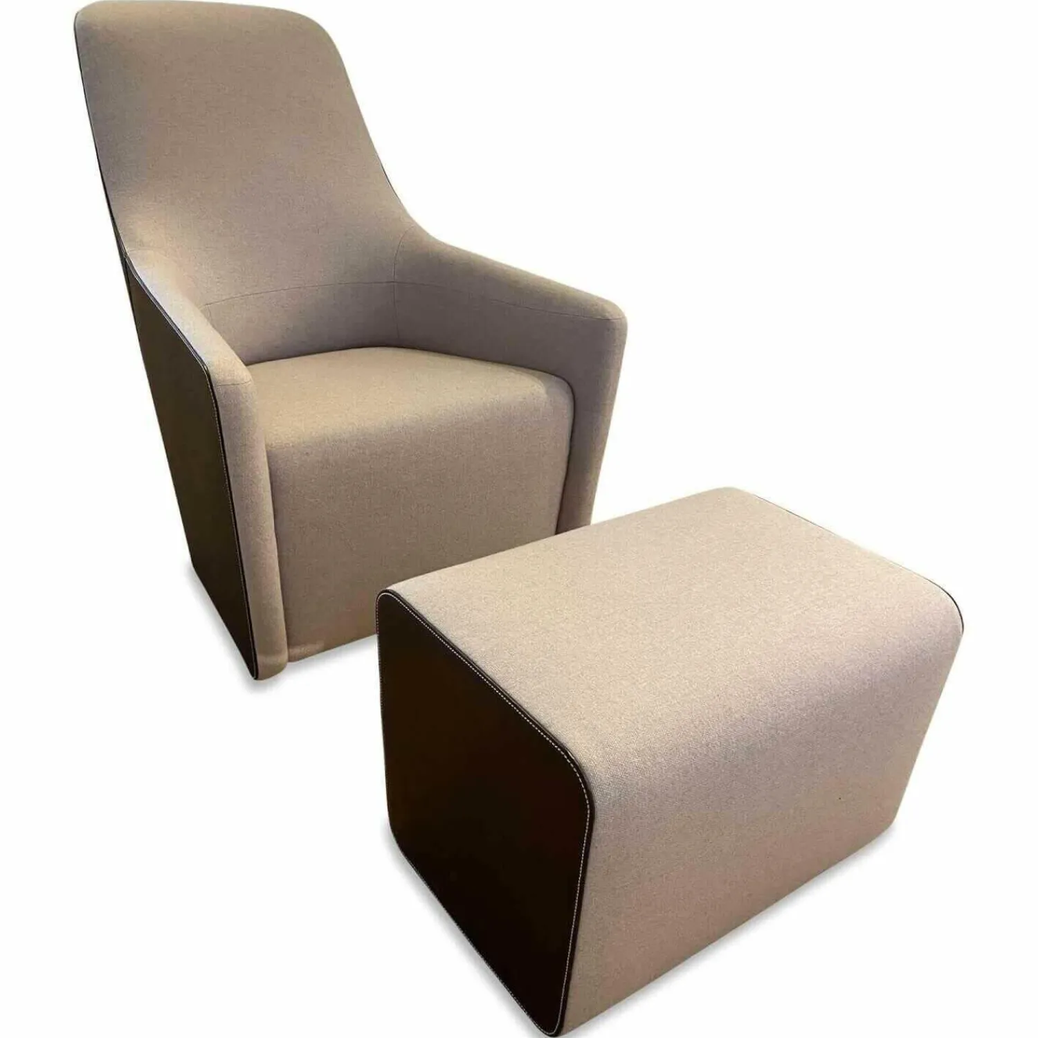 Walter Knoll Relaxsessel|Sessel Foster 520-10C Stoff Flanell Grau Rücken Saddle Leder Coffee mit Hocker