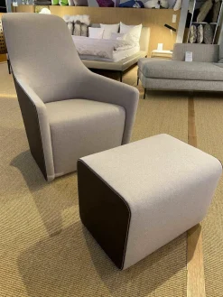 Walter Knoll Relaxsessel|Sessel Foster 520-10C Stoff Flanell Grau Rücken Saddle Leder Coffee mit Hocker