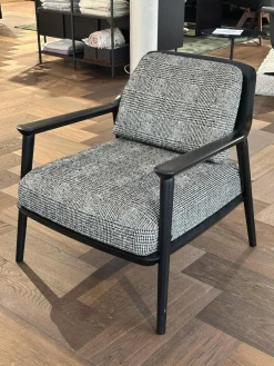 Bielefelder Werkstätten Loungesessel|Sessel Gatsby Stoff Scott BW1769 191 C Schwarz Weiß Holzgestell Massiv Esche Schwarz Gebeizt