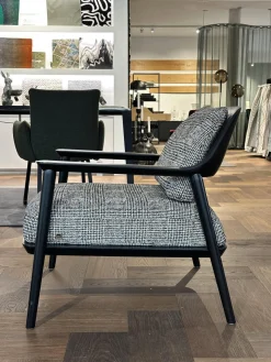 Bielefelder Werkstätten Loungesessel|Sessel Gatsby Stoff Scott BW1769 191 C Schwarz Weiß Holzgestell Massiv Esche Schwarz Gebeizt