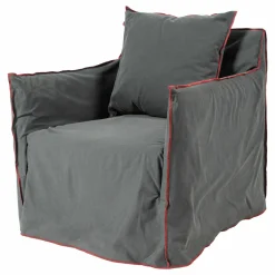 Gervasoni Loungesessel|Relaxsessel|Sessel Ghost 05 Stoff Vintage Anthrazit Cat. C Naht Rosso Rot 7900