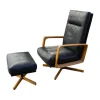 Signet Loungesessel|Sessel Gin Leder Alamo Lava Anthrazit Gestell Eiche Geölt Inklusive Hocker