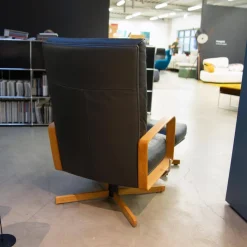 Signet Loungesessel|Sessel Gin Leder Alamo Lava Anthrazit Gestell Eiche Geölt Inklusive Hocker