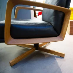 Signet Loungesessel|Sessel Gin Leder Alamo Lava Anthrazit Gestell Eiche Geölt Inklusive Hocker