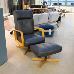 Signet Loungesessel|Sessel Gin Leder Alamo Lava Anthrazit Gestell Eiche Geölt Inklusive Hocker