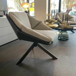 Papadatos Relaxsessel|Sessel Grace Drehbar Stoff Cat.J Villa D'este 02 Grau Gestell Dunkelbraun