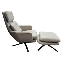 Vitra Relaxsessel|Sessel Grand Relax Leder Premium F Sand Beige Gestell Schwarz mit Ottoman