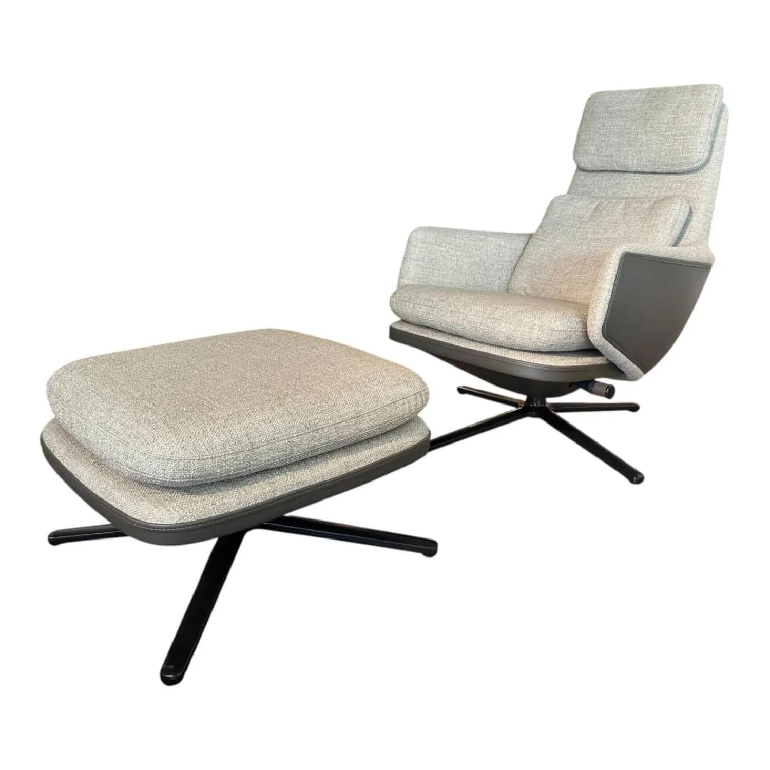 Vitra Relaxsessel|Sessel Grand Relax Schale Leder Forte Decor Umbra Grau Innen Stoff Corsaro Bambus Melange Grau Mit Hocker