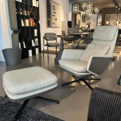 Vitra Relaxsessel|Sessel Grand Relax Schale Leder Forte Decor Umbra Grau Innen Stoff Corsaro Bambus Melange Grau Mit Hocker