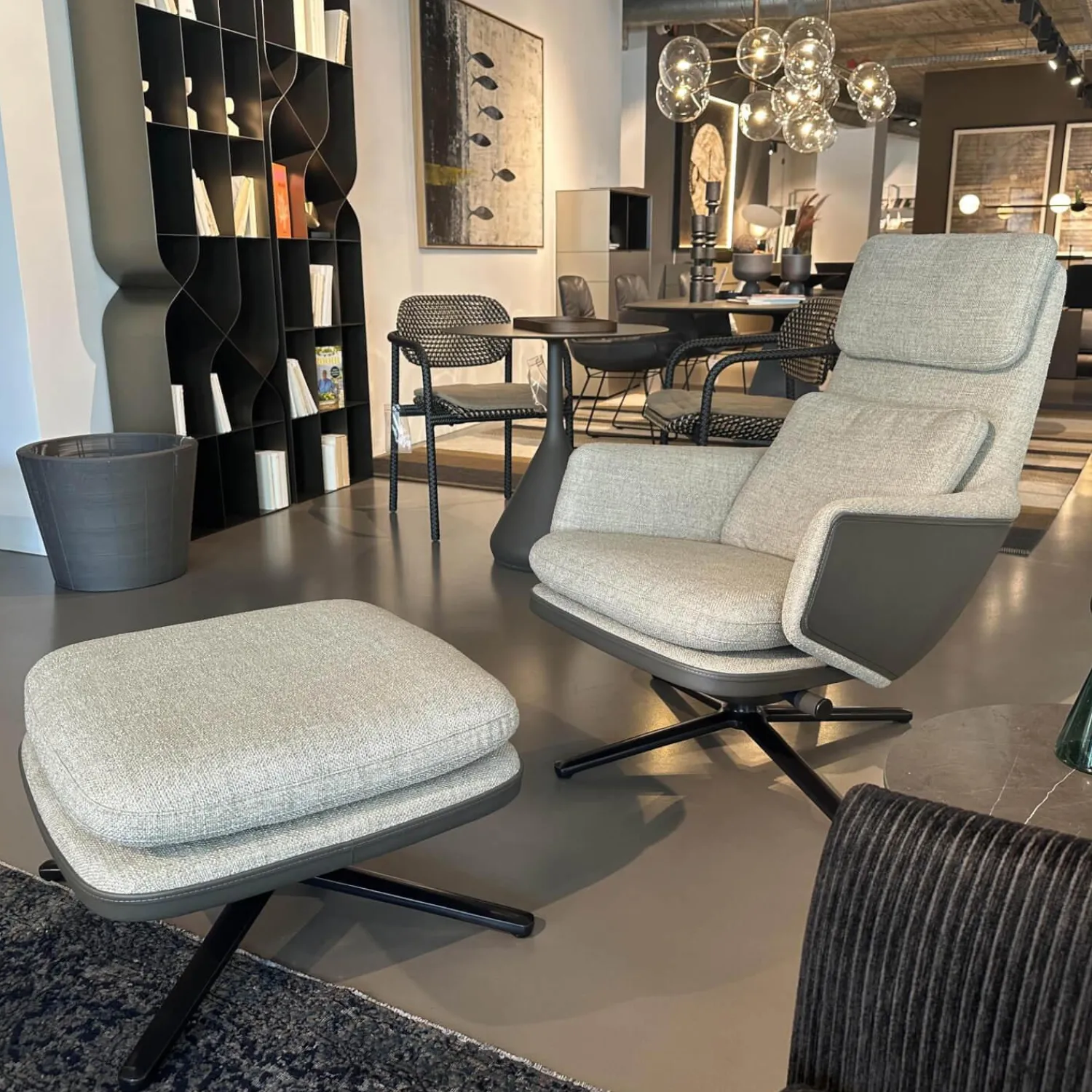 Vitra Relaxsessel|Sessel Grand Relax Schale Leder Forte Decor Umbra Grau Innen Stoff Corsaro Bambus Melange Grau Mit Hocker