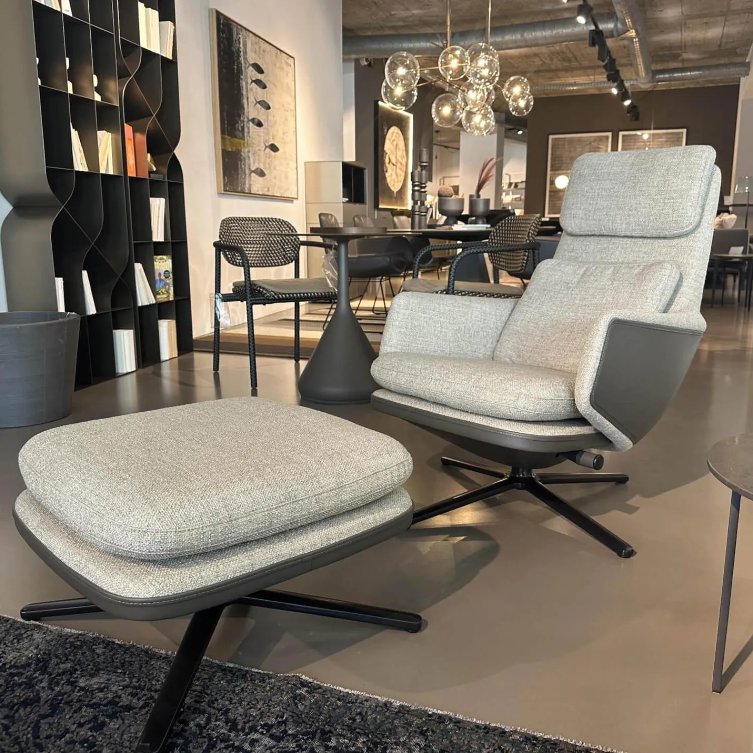 Vitra Relaxsessel|Sessel Grand Relax Schale Leder Forte Decor Umbra Grau Innen Stoff Corsaro Bambus Melange Grau Mit Hocker