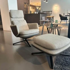 Vitra Relaxsessel|Sessel Grand Relax Schale Leder Forte Decor Umbra Grau Innen Stoff Corsaro Bambus Melange Grau Mit Hocker