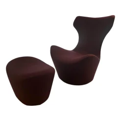 B&B Italia Loungesessel|Sessel Grande Papilio Stoff 2521790 Adria Vinaccia Rot Untergestell Metallisiert Grau Lackiert Mit Hocker