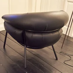 BD Barcelona Loungesessel|Sessel Grasso Bezug Leder Sauvage S Black Schwarz Gestell Metall Schwarz Inklusive Fußhocker