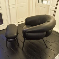 BD Barcelona Loungesessel|Sessel Grasso Bezug Leder Sauvage S Black Schwarz Gestell Metall Schwarz Inklusive Fußhocker