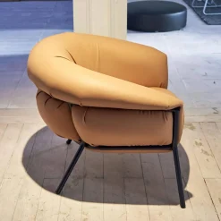 BD Barcelona Loungesessel|Sessel Grasso Bezug Leder Florida 2050 F Nude 22 Orange Gestell Blue 5011 Nachtblau