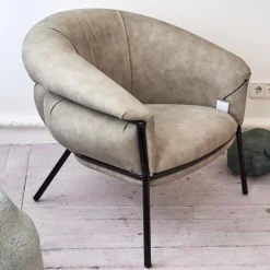 BD Barcelona Loungesessel|Sessel Grasso Textil Leder V19 T Moro Rustico Grau Beige Gestell Black 0911 Schwarz Metall