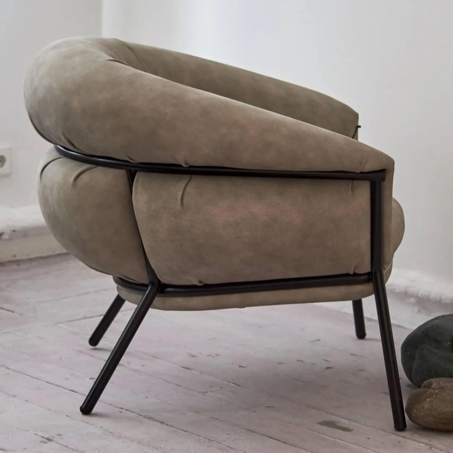 BD Barcelona Loungesessel|Sessel Grasso Textil Leder V19 T Moro Rustico Grau Beige Gestell Black 0911 Schwarz Metall