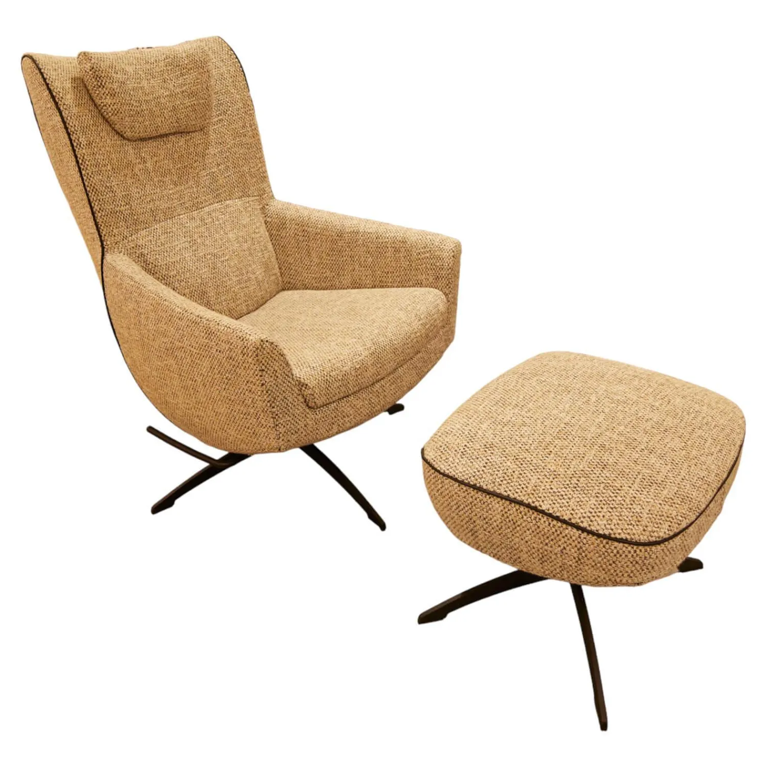 Jori Relaxsessel|Sessel Griffon Lounge Mit Hocker Bezug Mamaye C0201 4-Sternfuß Gekrümmt Schwarz