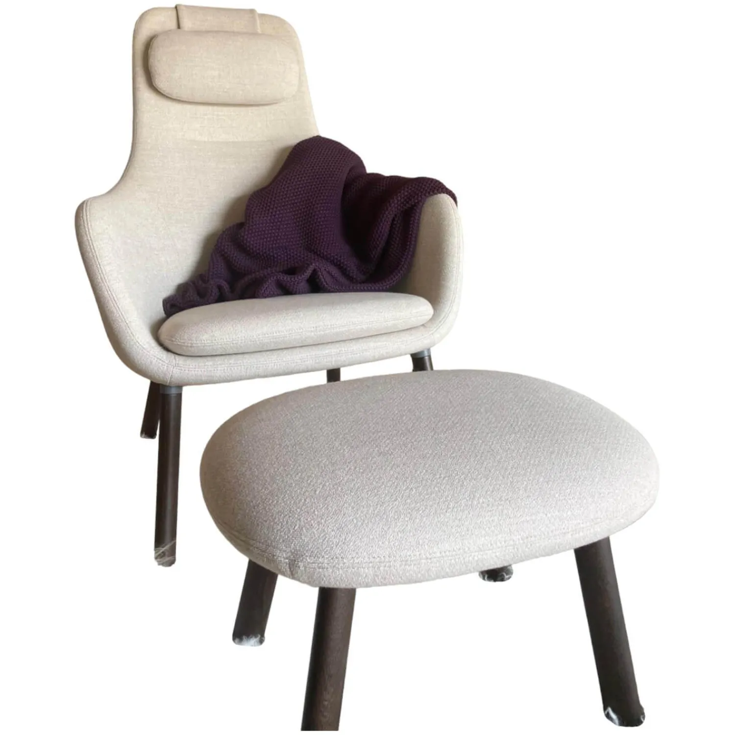 Vitra Relaxsessel|Sessel Hal Lounge Mit Ottoman Stoff Dumet 02 Beige Melange Füße Eiche Dunkel