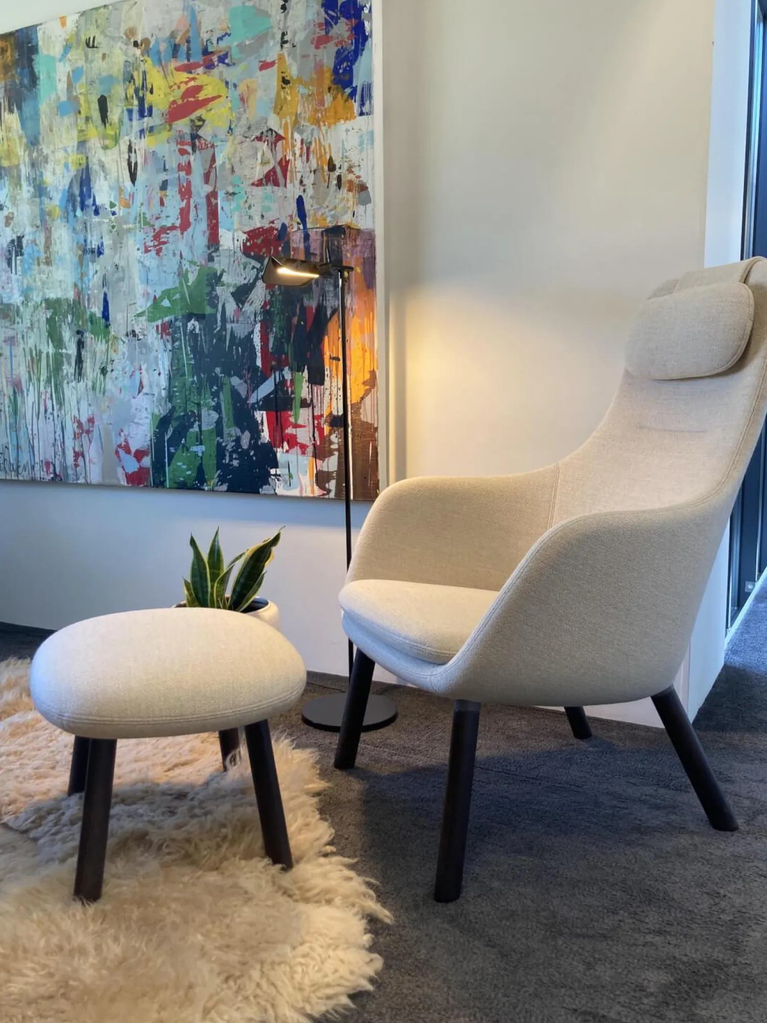 Vitra Relaxsessel|Sessel Hal Lounge Mit Ottoman Stoff Dumet 02 Beige Melange Füße Eiche Dunkel