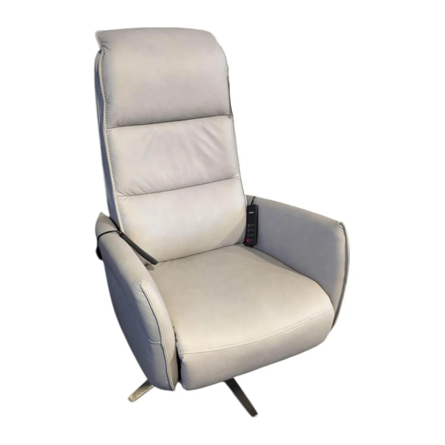 Hukla Relaxsessel|Sessel Hathi Leder Vivre Alu Grau Fuß V4 Edelstahl Mit Verstellung 2 Motorisch Und Aufstehhilfe Sowie Sitz und Rückenheitzung