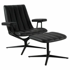 Walter Knoll Loungesessel|Relaxsessel|Sessel Healey Lounge Leder Congress Asphalt 252 Cat. 55 Grau Fußkreuz Schwarz mit Hocker