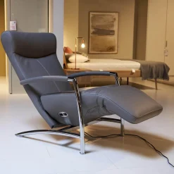 Leolux Fernsehsessel|Sessel Helical Leder Senso Grau Gestell Chrom