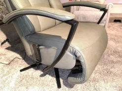 Hukla Relaxsessel|Sessel Henning Leder BelVita Olive 59 Beige Sternfuß Schwarz Inklusive Motorischer Verstellung