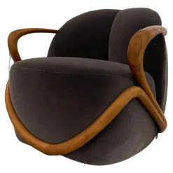 Giorgetti Loungesessel|Sessel Hug Stoff Adamo&Eva 107 Antracite Gestell Nussbaumholz Dunkel Gebeizt