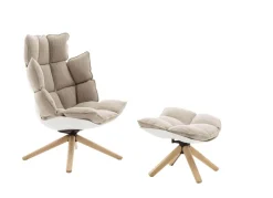 B&B Italia Relaxsessel|Sessel Husk Stoff Rattier Astro Seil Beige Schale Kunststoff Weiß Gestell Eiche Hell Gebürstet Mit Hocker