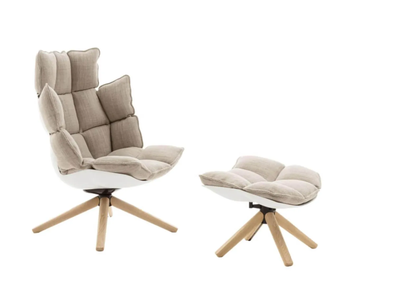 B&B Italia Relaxsessel|Sessel Husk Stoff Rattier Astro Seil Beige Schale Kunststoff Weiß Gestell Eiche Hell Gebürstet Mit Hocker