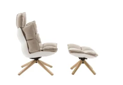 B&B Italia Relaxsessel|Sessel Husk Stoff Segeltuch Asolo Bastfarben Beige Schale Kunststoff Weiß Gestell Eiche Hell Gebürstet Mit Hocker