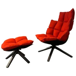 B&B Italia Relaxsessel|Sessel Husk Stoff Sidro Rot 2059700 Schale Untergestell Schwarz mit Hocker