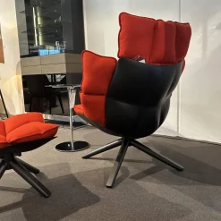 B&B Italia Relaxsessel|Sessel Husk Stoff Sidro Rot 2059700 Schale Untergestell Schwarz mit Hocker