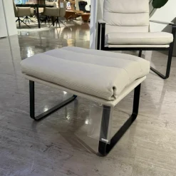 Leolux Relaxsessel|Sessel Indra Leder Senso 9050 Pampas Weiß Gestell Schwarz mit Hocker