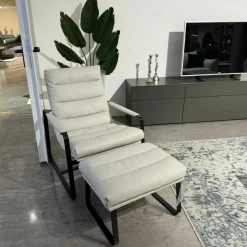 Leolux Relaxsessel|Sessel Indra Leder Senso 9050 Pampas Weiß Gestell Schwarz mit Hocker