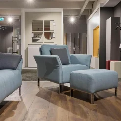 Erpo Relaxsessel|Sessel inkl. Hocker Modena 220 Bezug Stoff Prairie 2022 45 Hellblau Mit Biese Keder Leder Dunkelblau Inklusive Hocker Und Kissen