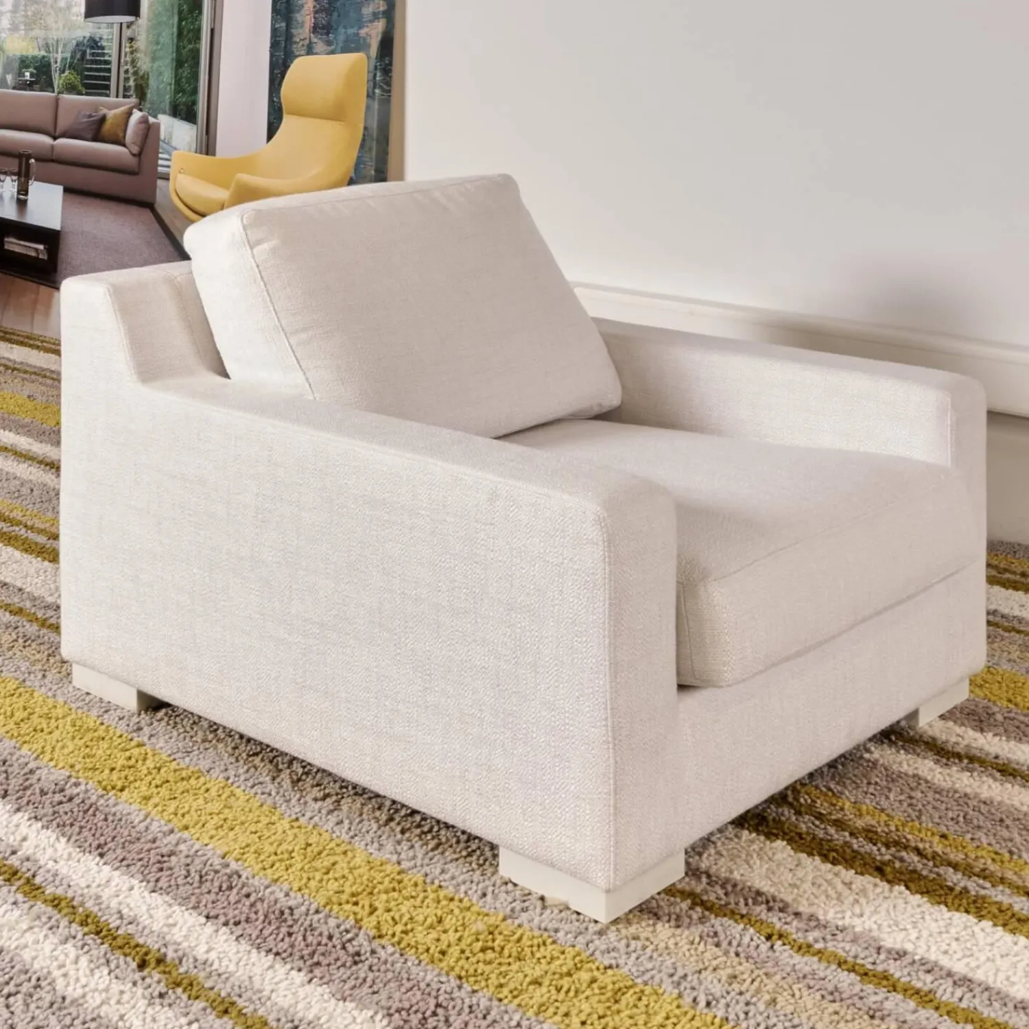 Bielefelder Werkstätten Loungesessel|Relaxsessel|Sessel Inspiration Stoff Joell 1742-171 Weiß Grau Mit Blockfüße