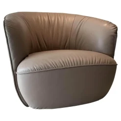 Walter Knoll Loungesessel|Sessel Ishino 195 10 Leder Elen 1406 Taupe Beige Drehteller Schwarz Matt Mit Kunststoffgleitern