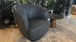 Walter Knoll Loungesessel|Sessel Ishino Leder Congress 1441 Basalt Schwarz Grau Sockel Schwarz Lackiert