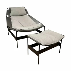 Rolf Benz Loungesessel|Sessel Jack 565 Rücken Kernleder 75 Anthrazit Sitz Stoff 24 511 Staubgrau Gestell Stahl Schwarz Inklusive Hocker