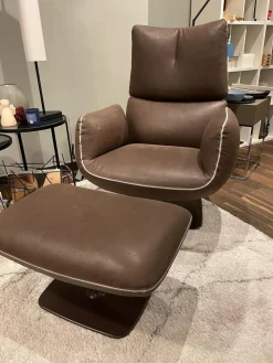 COR Relaxsessel|Sessel Jalis Leder 492 Dunkelbraun mit drehbarem Tellefuß und Hocker