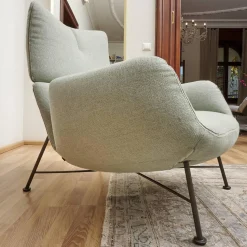 COR Loungesessel|Sessel Jalis Lounge Stoff 8305 Mintgrün Grün Grau Drahtgestell F01 Schwarzbraun Inklusive Hocker