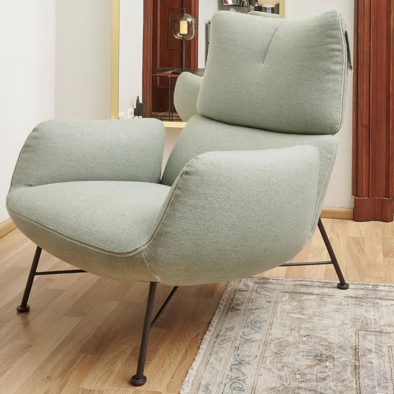 COR Loungesessel|Sessel Jalis Lounge Stoff 8305 Mintgrün Grün Grau Drahtgestell F01 Schwarzbraun Inklusive Hocker