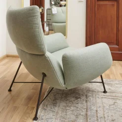 COR Loungesessel|Sessel Jalis Lounge Stoff 8305 Mintgrün Grün Grau Drahtgestell F01 Schwarzbraun Inklusive Hocker