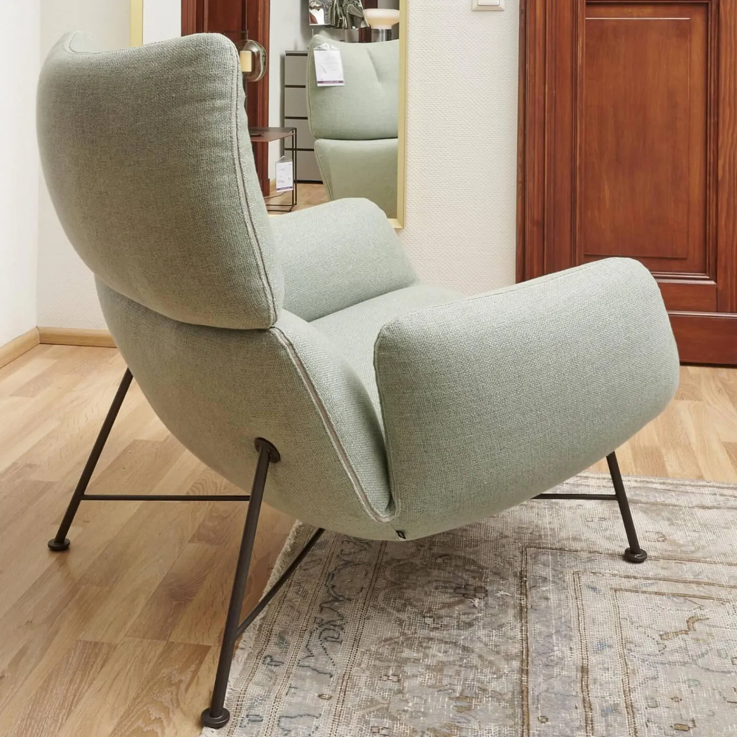 COR Loungesessel|Sessel Jalis Lounge Stoff 8305 Mintgrün Grün Grau Drahtgestell F01 Schwarzbraun Inklusive Hocker